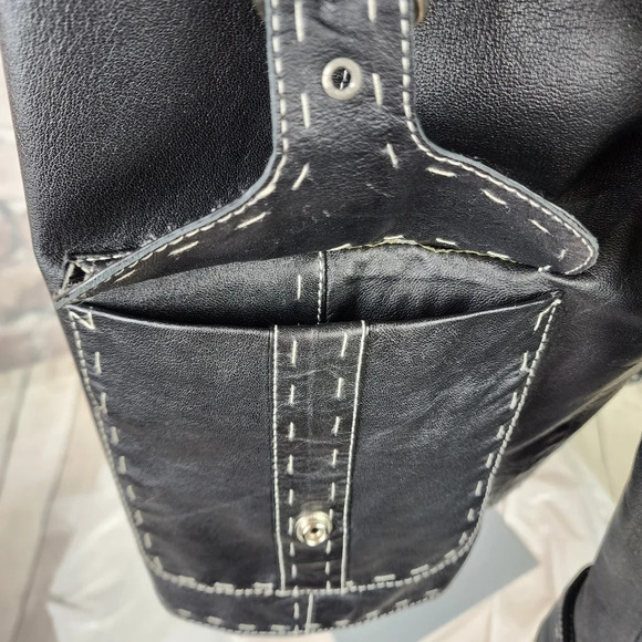 Danier Black Leather Jacket Moto Style Buckle Flap Pockets XL Super Soft - Picture 9 of 14